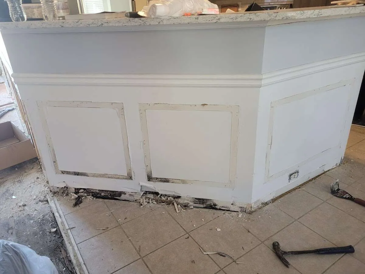 Water damage and mold on kitchen during Sewage Cleanup & Sanitation in Southampton